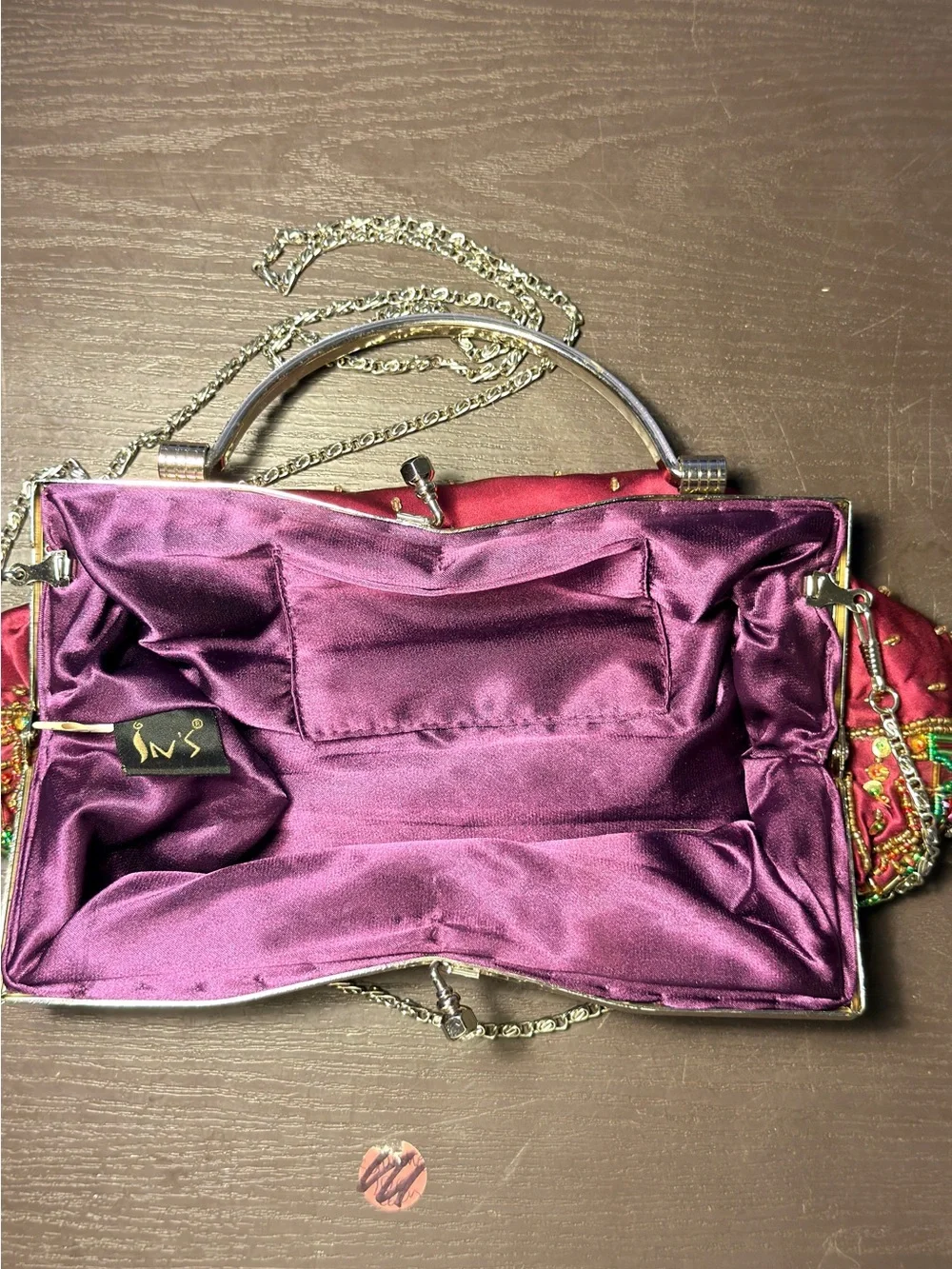 INC International Concepts Embellished Fuchsia Beaded Clutch with Chain